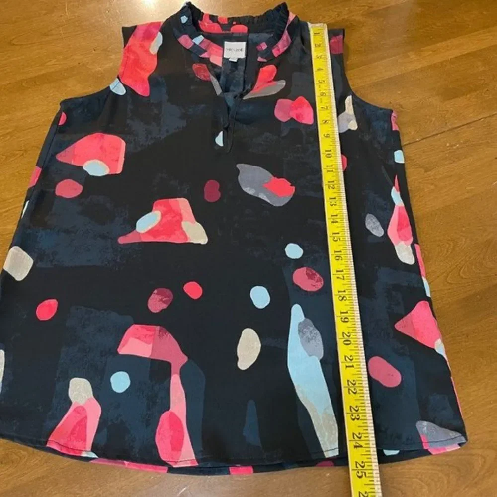 Nic + Zoe Women's Black Pink Print V Neck Sleeveless Shirt Top Blouse Sz XS‎